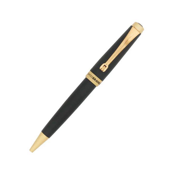 SWISSBRAND Echelon 2519 Matte black gold Ballpoint Pen with gold trim