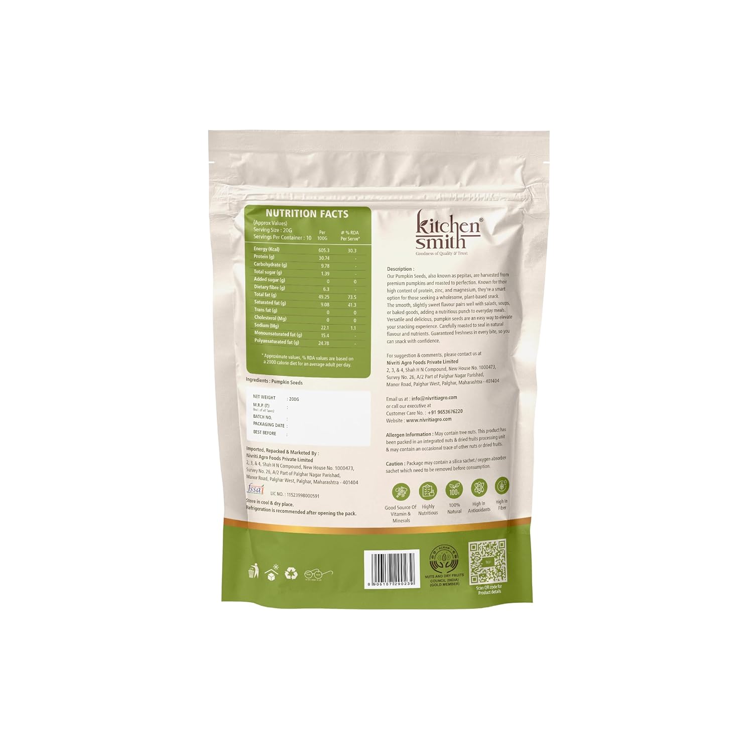 Kitchen Smith Premium Pumpkin Seeds - 200 gm