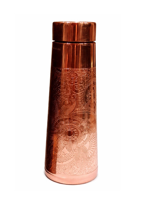 Luxury Engraved Copper Water Bottle – 100% Pure Food Grade Ayurvedic Designer Bottle with Leakproof Cap