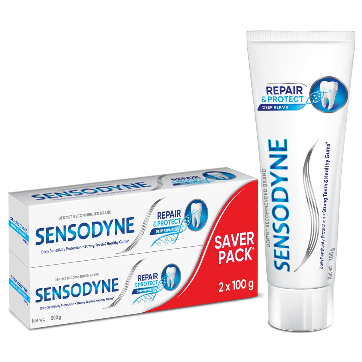 Sensodyne Toothpaste Repair and Protect | Tooth Paste for Daily Sensitivity Protection, Long-lasting Relief | Combo Pack - 200gm (100gm x 2)