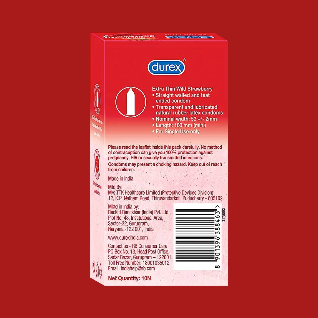 Durex Extra Thin Wild Strawberry Flavoured Condoms For Men - 12s