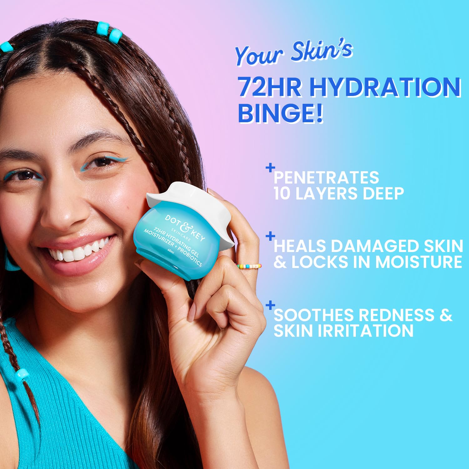 DOT & KEY 72Hr Hydrating Gel + Probiotics Moisturizer For Face With Hyaluronic Acid - 60 ml