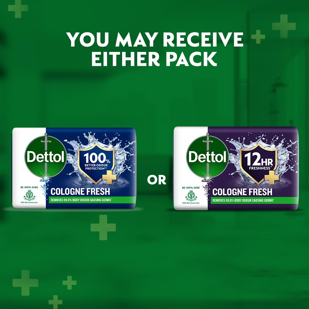 Dettol Cologne Fresh Bathing Soap Bar with 12hr Freshness and Germ Protection, 100g Pack of 4, (400gm)