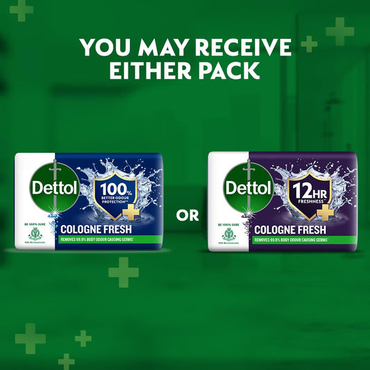 Dettol Cologne Fresh Bathing Soap Bar with 12hr Freshness and Germ Protection, 100g Pack of 4, (400gm)