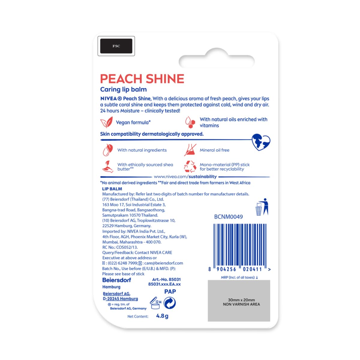 Nivea Lip Balm - Peach Shine - 4.8 gm