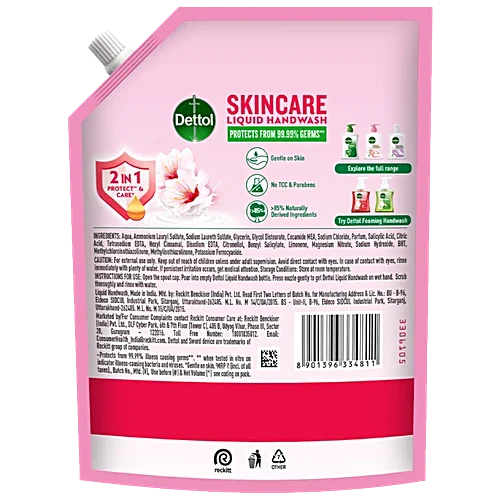 Dettol Skincare Liquid Handwash Refill, 1350 ml Pouch