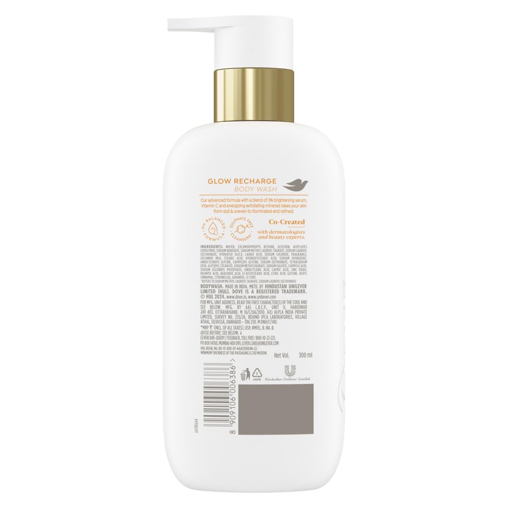 Dove Glow Recharge Exfoliating Serum Body Wash with 3% Brightening Serum + Vitamin C - 300 ml