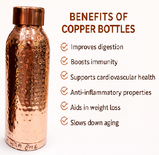Premium Hammered Copper Water Bottle – 100% Pure Food Grade Ayurvedic Drinking Bottle with Leakproof Cap