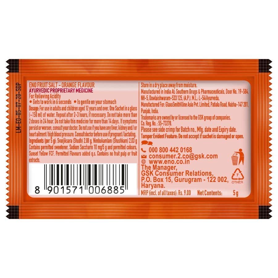 ENO Orange Digestive Fruit Salt, 5g (Pack of 6)