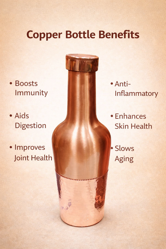 Elegant Dual-Finish Copper Water Bottle – 100% Pure Food Grade Ayurvedic Drinking Bottle with Leakproof Cap