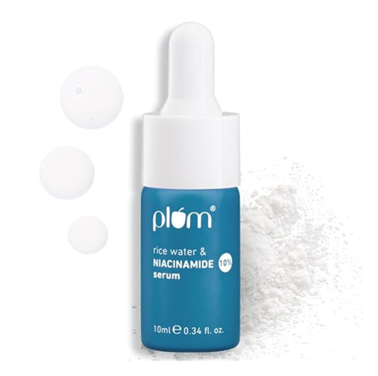 Plum Goodness 10% Niacinamide Brightening Face Serum With Rice Water - Fades Blemishes & Dark Spots, Beginner Friendly - 10 ml