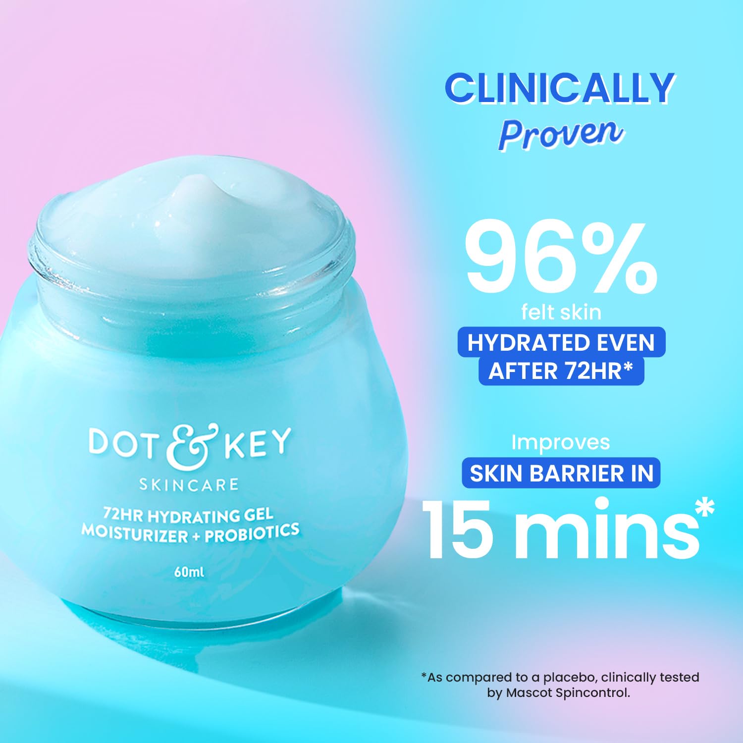 DOT & KEY 72Hr Hydrating Gel + Probiotics Moisturizer For Face With Hyaluronic Acid - 60 ml
