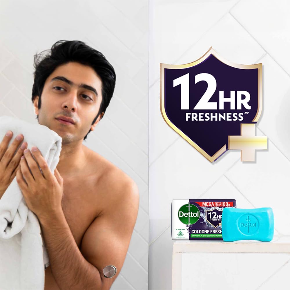 Dettol Cologne Fresh Bathing Soap Bar with 12hr Freshness and Germ Protection, 100g Pack of 4, (400gm)
