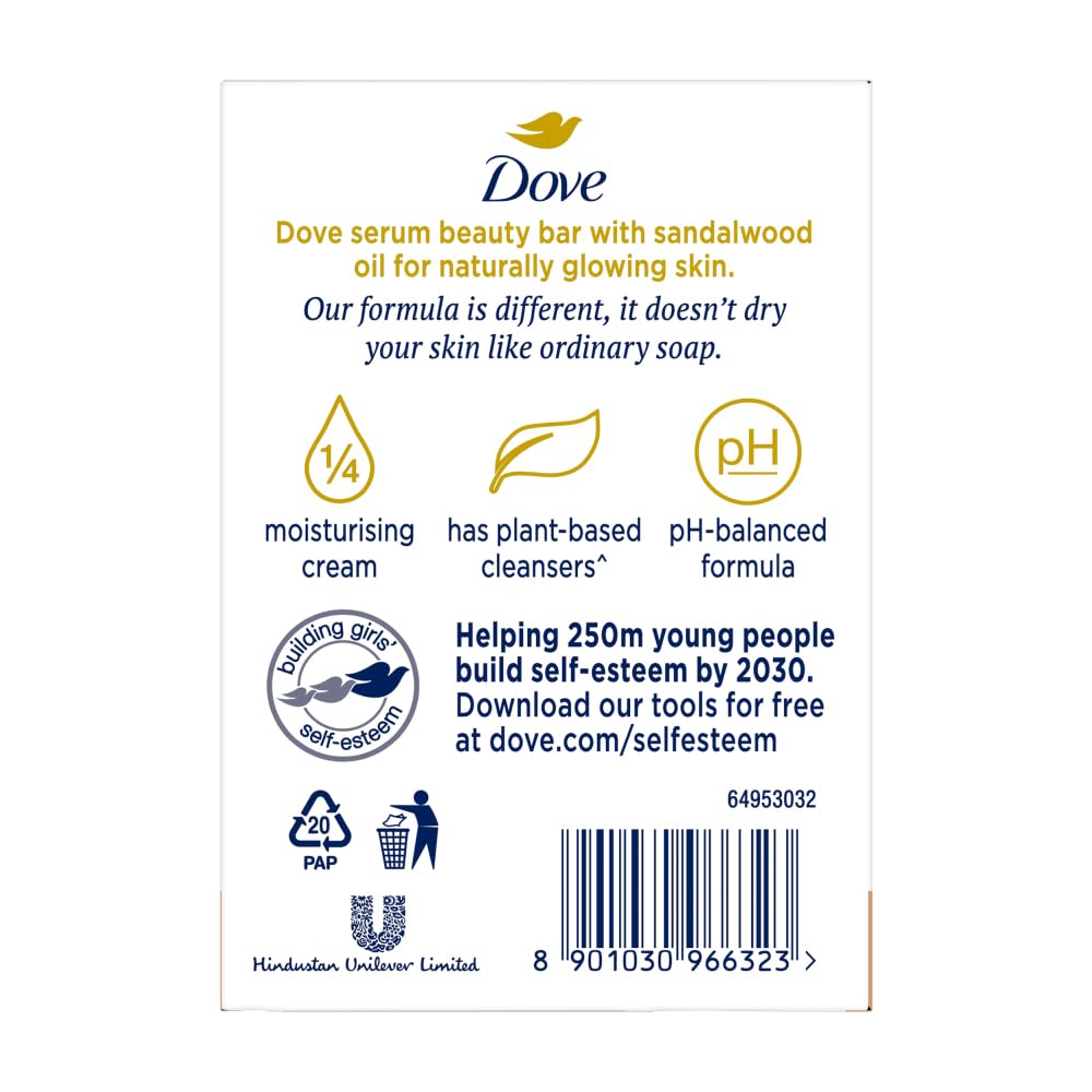 Dove Sandal Beauty Bathing Bar - For Natural Glowing Skin - 125 gm - Set of 3
