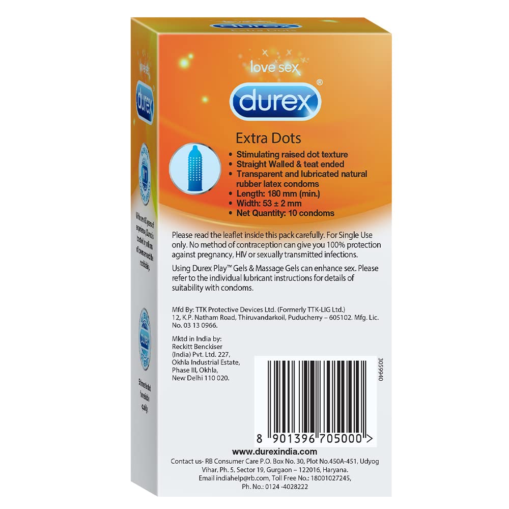 Durex Condoms, Extra Dots - 10 Count