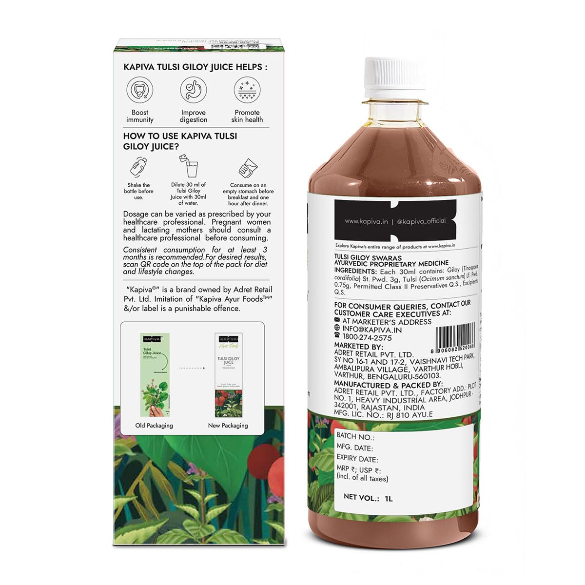 Kapiva Ayurveda Wild Tulsi Giloy Juice - 1L