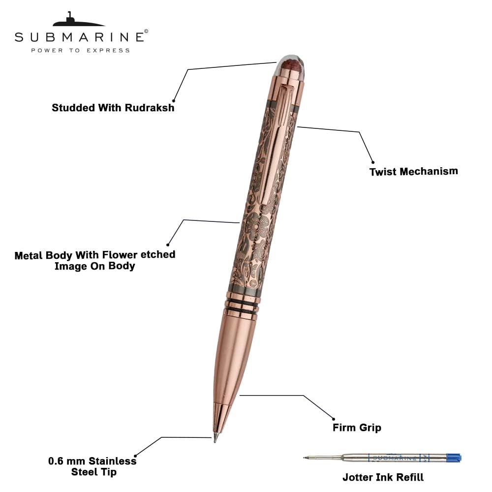 Submarine 1004 Rudraksha Series Premium Gold and rose gold Color Metal Ball pen