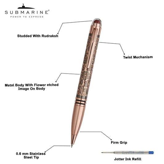 Submarine 1004 Rudraksha Series Premium Gold and rose gold Color Metal Ball pen