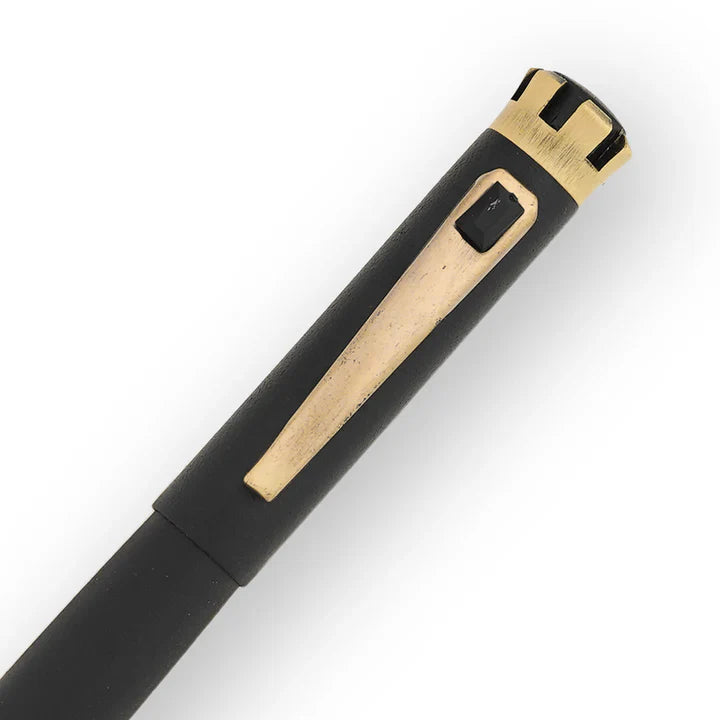 SWISSBRAND Eternia 2510 Matte black gold Ballpoint Pen with black gem embedded in the gold trim