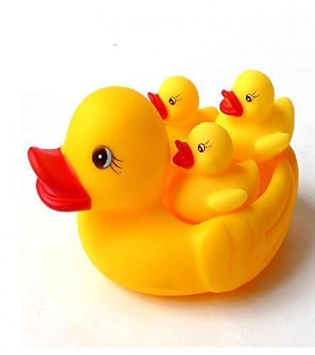 Baby Bathing Rubber Squeaky Ducks Floating Play Water Pool Tub Toys (Yellow) - 4 Pieces