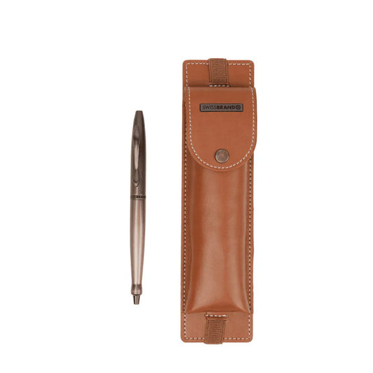 Swissbrand G06-2523-22 Matte Brown Ballpoint Pen with Tan Color Pen Case