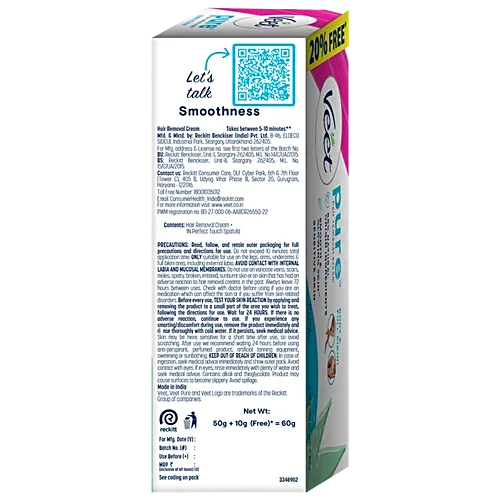 Veet Pure Aloe Vera Hair Removal Cream For Sensitive Skin, 50 g