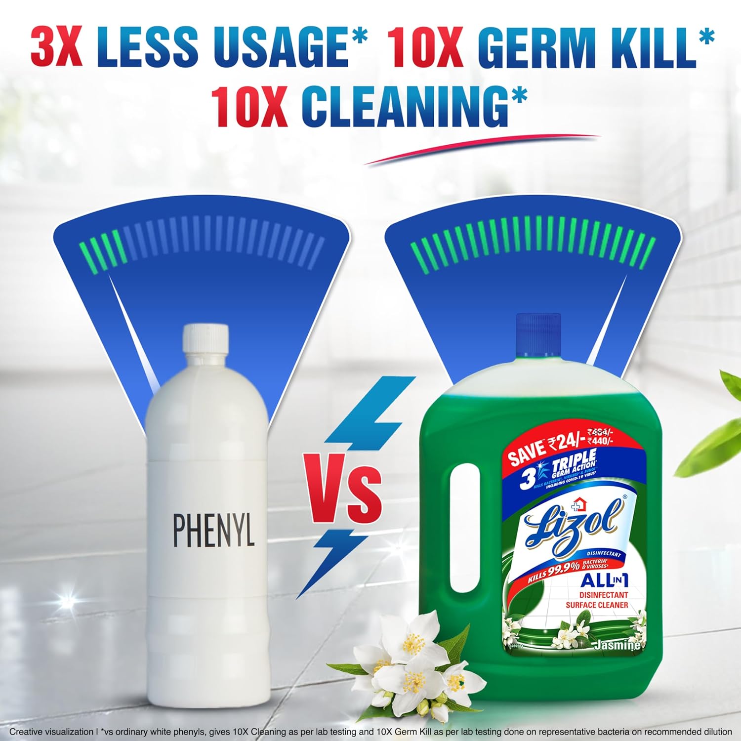 Lizol Disinfectant Surface & Floor Cleaner Liquid, Jasmine - 2 Litre