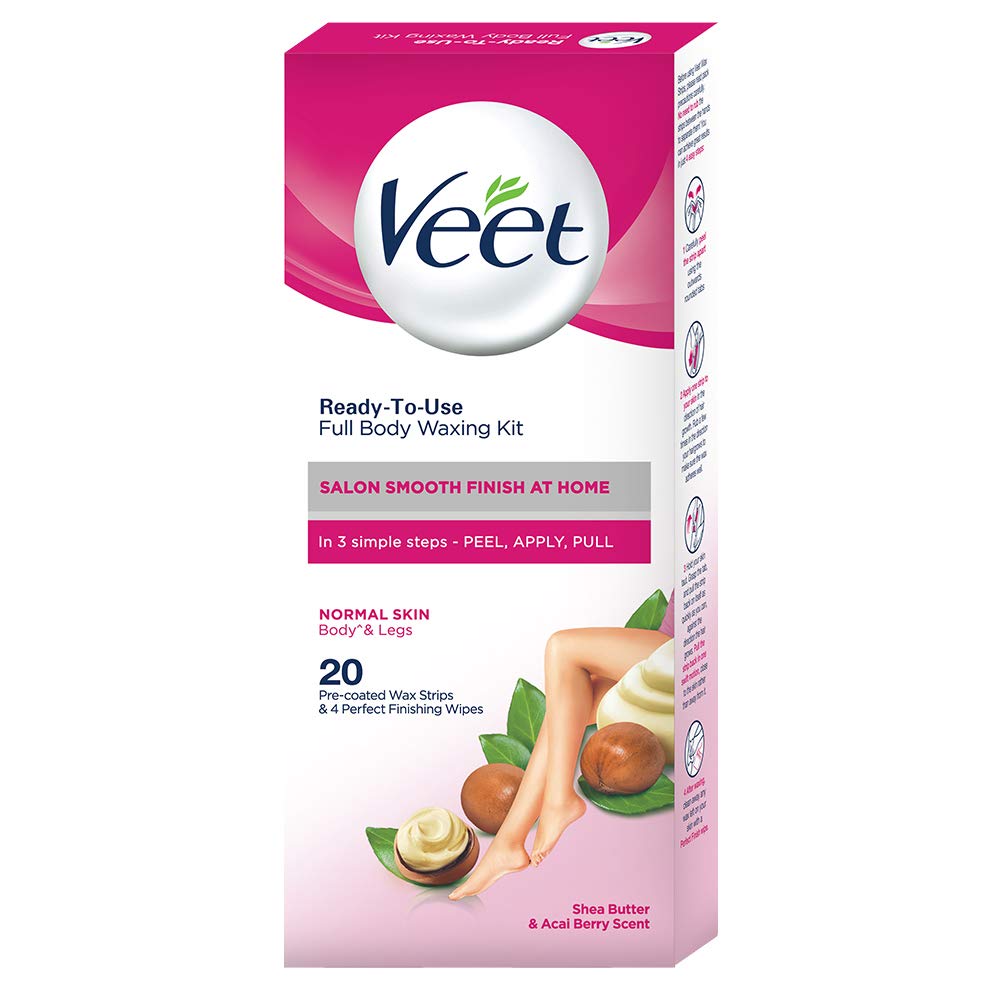 Veet Full Body Waxing Kit - Normal Skin (20 strips) for women, pack of 1, 80 gm