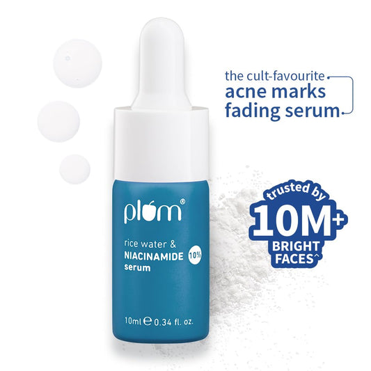 Plum Goodness 10% Niacinamide Brightening Face Serum With Rice Water - Fades Blemishes & Dark Spots, Beginner Friendly - 10 ml