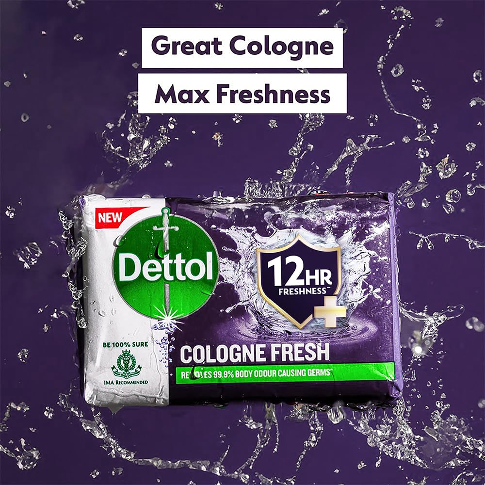 Dettol Cologne Fresh Bathing Soap Bar with 12hr Freshness and Germ Protection, 100g Pack of 4, (400gm)
