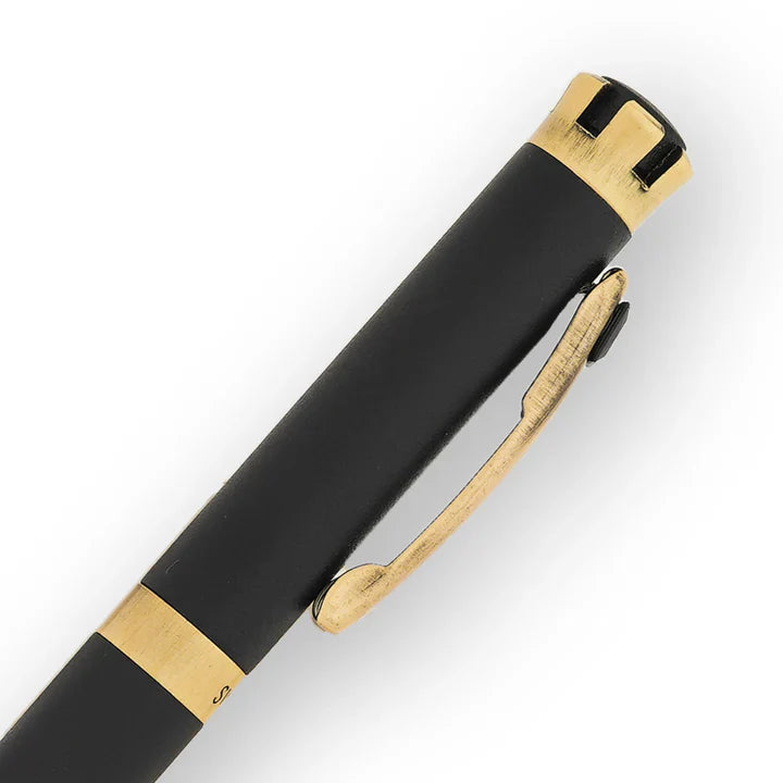 SWISSBRAND Eternia 2510 Matte black gold Ballpoint Pen with black gem embedded in the gold trim