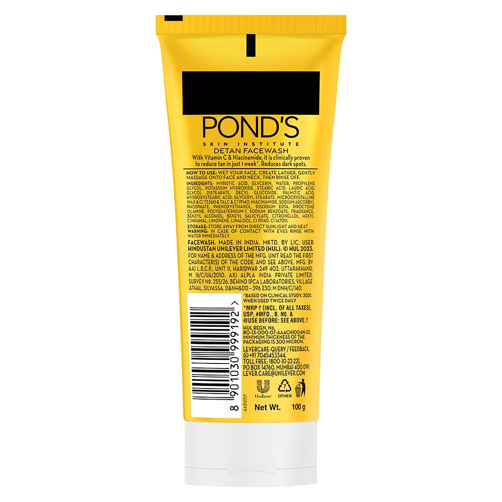 Ponds DeTan Face Wash With Niacinamide & Vitamin C - 100 gm