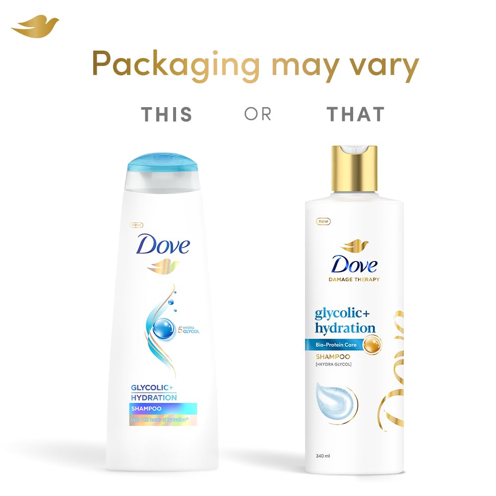 Dove Glycolic + Hydration Shampoo With 5% Hydra-Glycol For Upto 100 Hours Of Hydrated, Fluid Hair - 340 ml