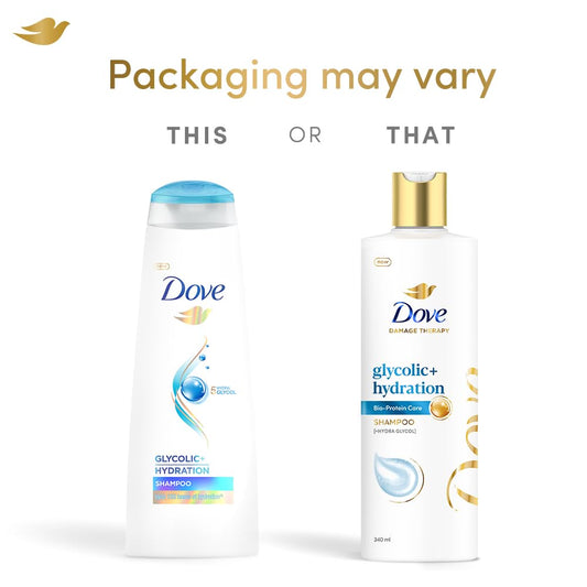 Dove Glycolic + Hydration Shampoo With 5% Hydra-Glycol For Upto 100 Hours Of Hydrated, Fluid Hair - 340 ml