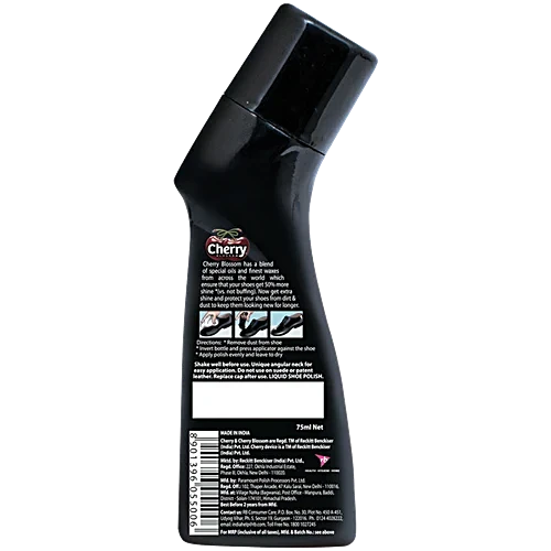 Cherry Blossom Black Liquid Shoe Polish, 75 ml