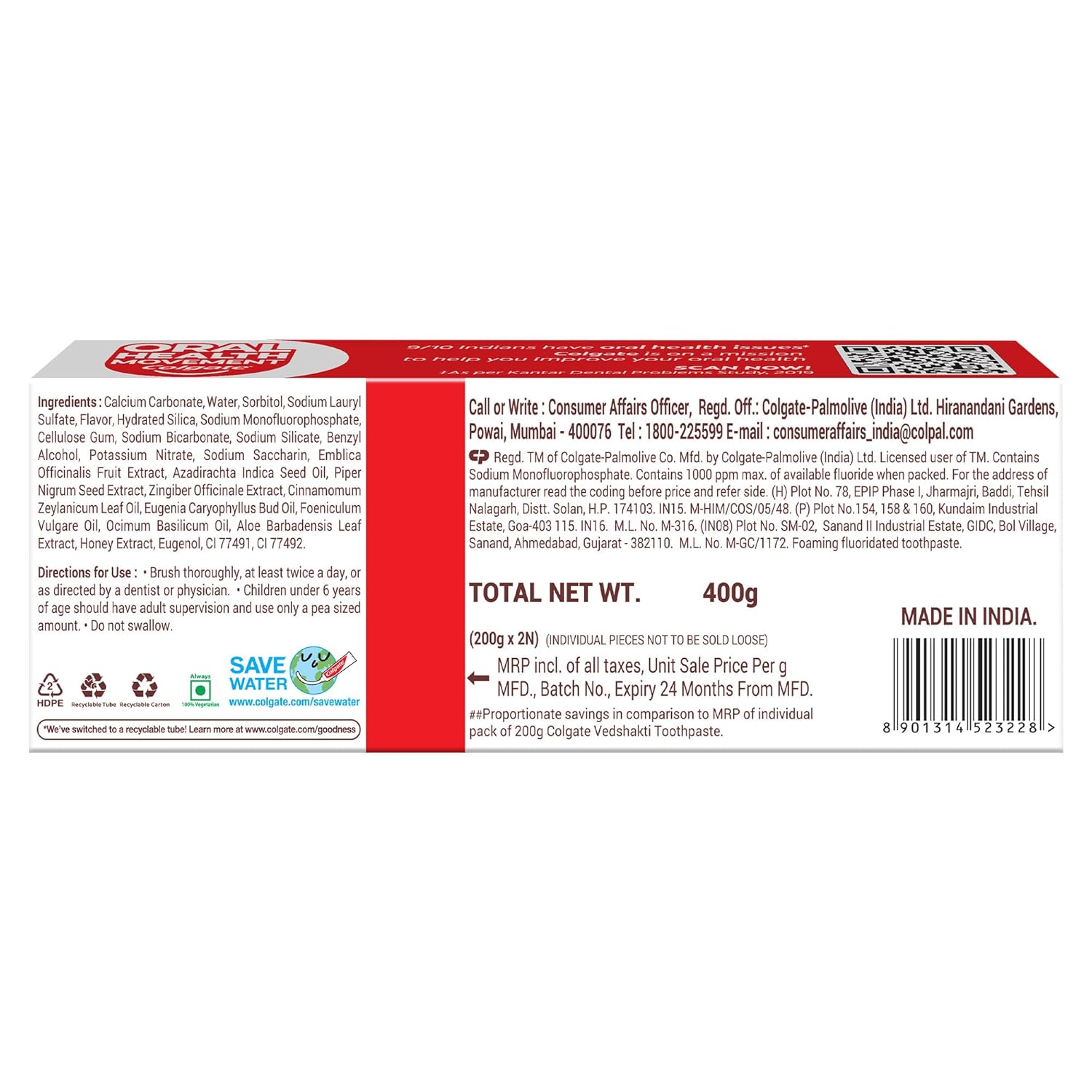 Colgate Swarna Vedshakti Ayurvedic Cavity Protection, Bad Breath Treatment Toothpaste - 400gm