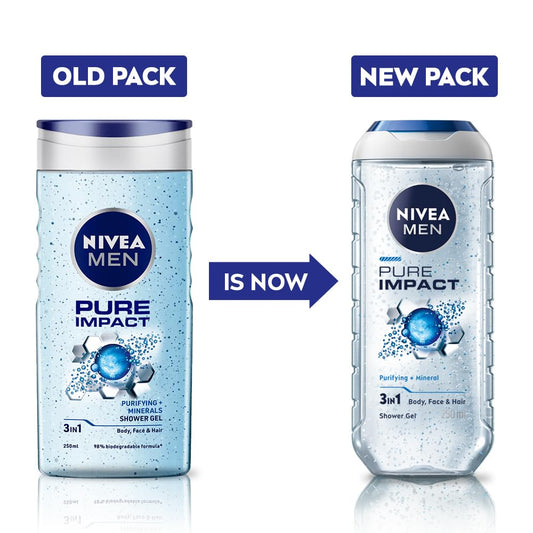 Nivea Men Pure Impact Shower Gel For Body, Face & Hair - 250 ml