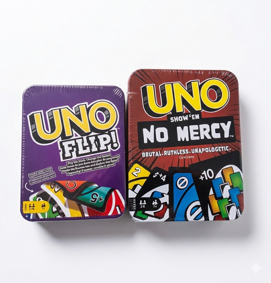 UNO Flip and UNO No Mercy Tin Card Game Combo Play with Friends and Family | Best for Travel
