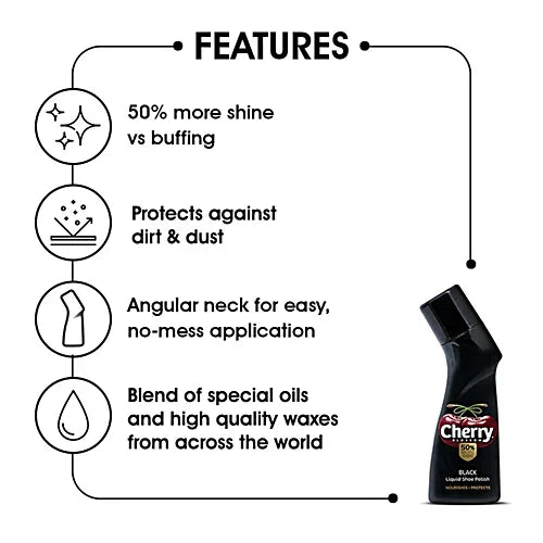 Cherry Blossom Black Liquid Shoe Polish, 75 ml