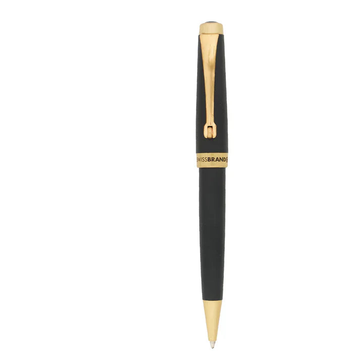 SWISSBRAND Echelon 2519 Matte black gold Ballpoint Pen with gold trim