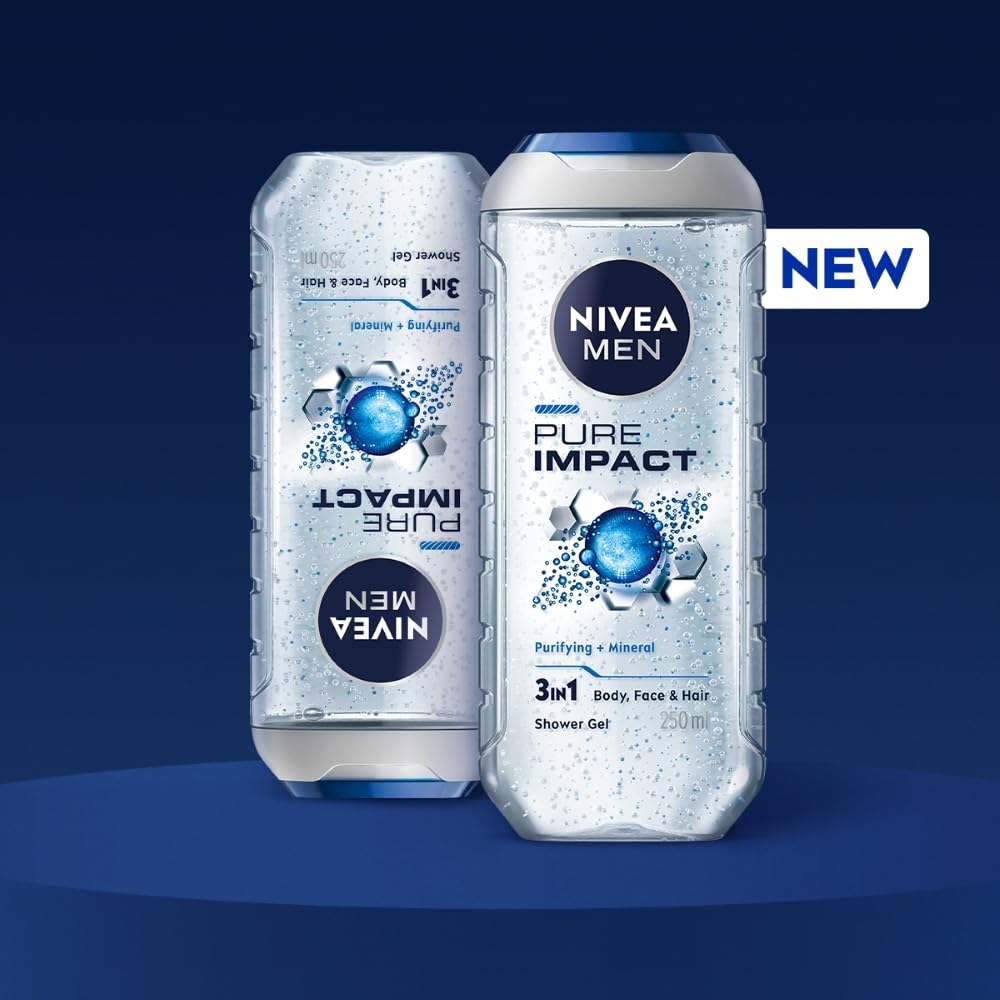 Nivea Men Pure Impact Shower Gel For Body, Face & Hair - 250 ml