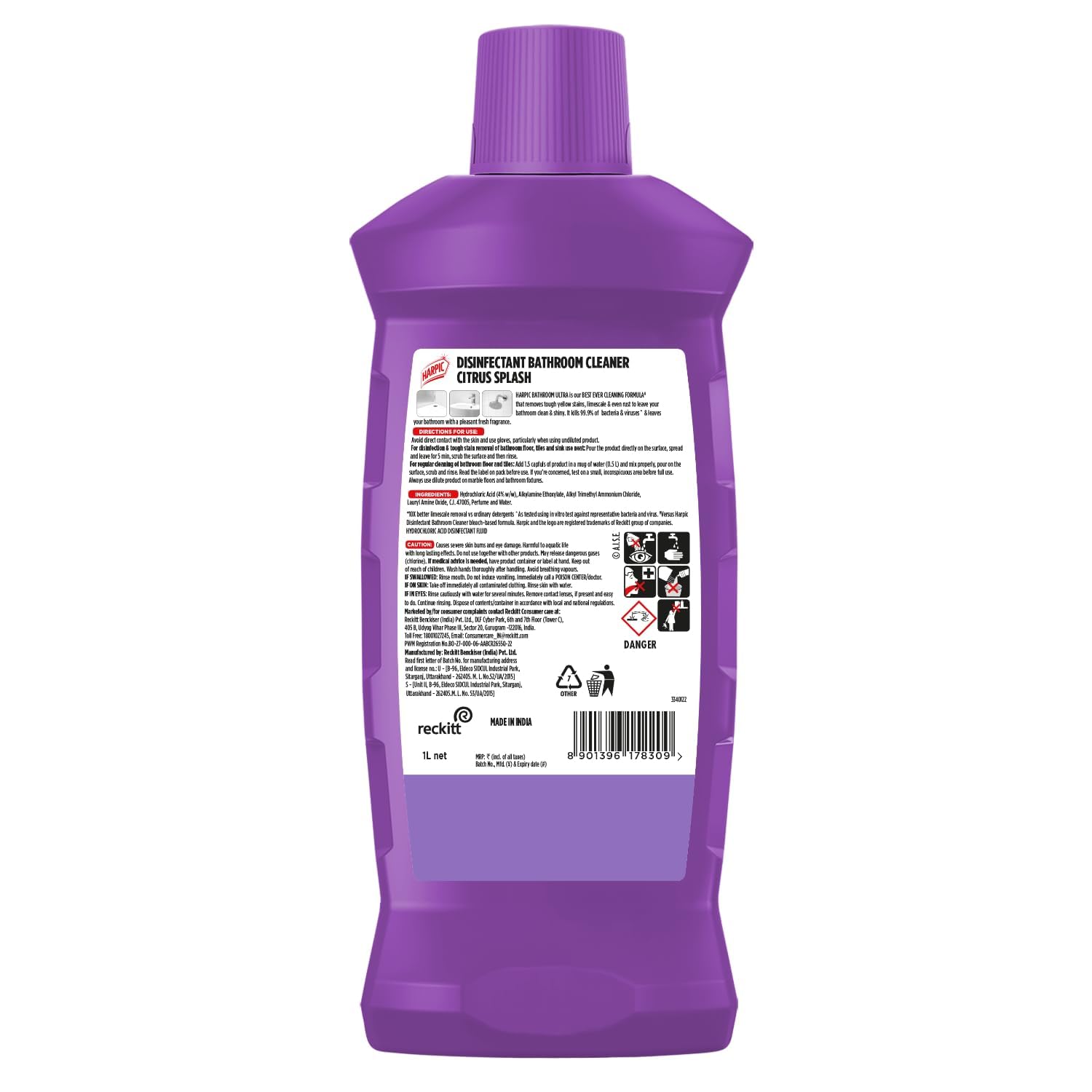 Harpic Bathroom Cleaner Ultra | Citrus Splash | 1L | 10X Tough Stain Remover