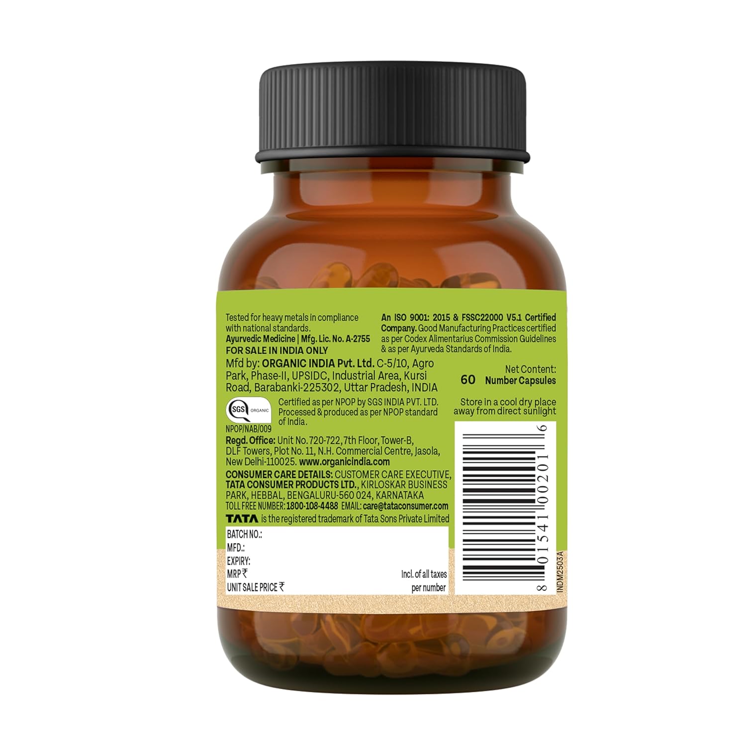 Organic India Amalaki - 60 Veg Capsules, Natural Vitamin C & Antioxidants, Boosts Immune Response, Detoxify & Rejuvenate Digestive System, Reduce Acidity, GMP & NPOP Certified Organic