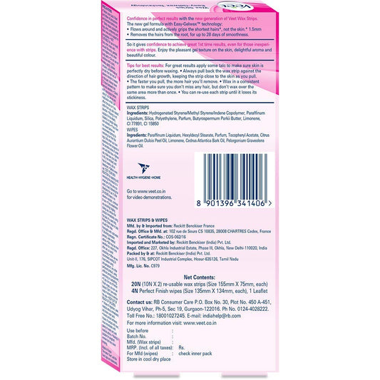 Veet Full Body Waxing Kit - Normal Skin (20 strips) for women, pack of 1, 80 gm