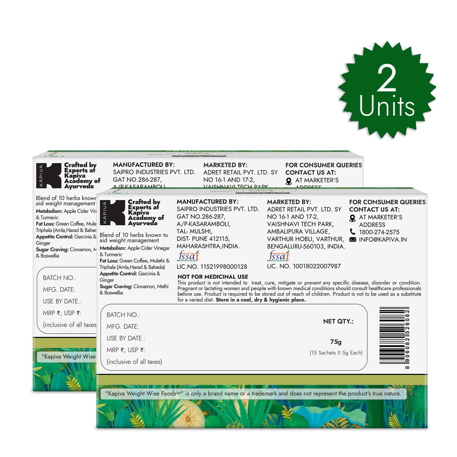 Kapiva Ayurveda Get Slim Mix Sachet - 15 Sachets -  Pack of 2