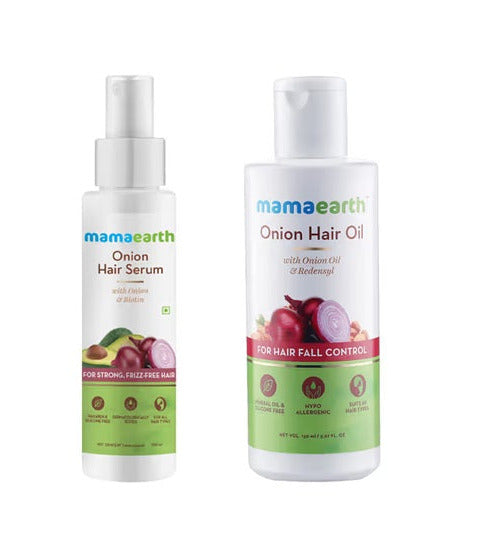 Mamaearth Onion Hair Serum 100 ml & Onion Hair Oil 150 ml - Combo