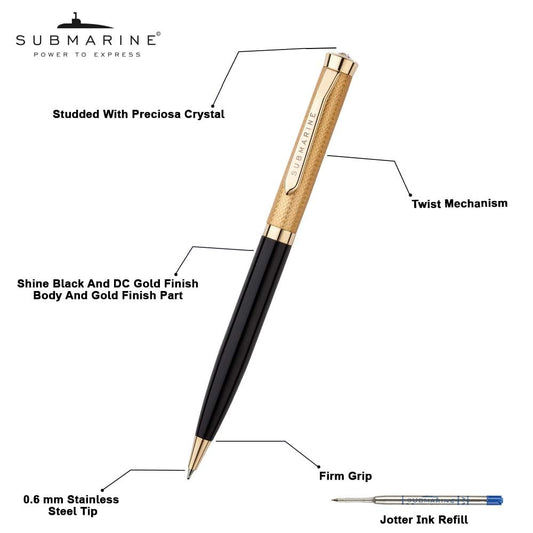 Submarine, 885 Criss Half Gold Premium Metal Body Ball Pen