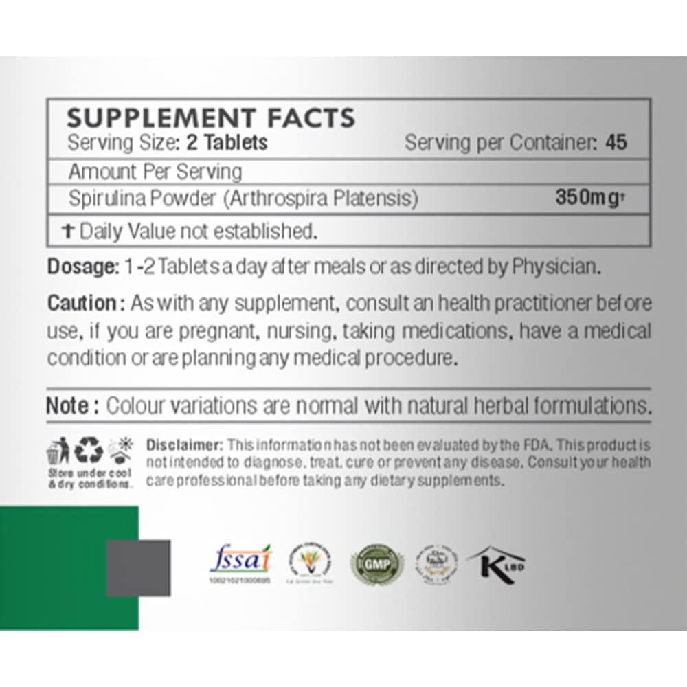 “H&C Herbal Ingredients Spirulina Tablets – 90 Tablets (350mg Each) | Superfood – Metabolism Booster