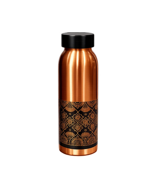 Premium Black & Gold Designer Copper Water Bottle – 100% Pure Food Grade Ayurvedic Drinking Bottle with Leakproof Cap