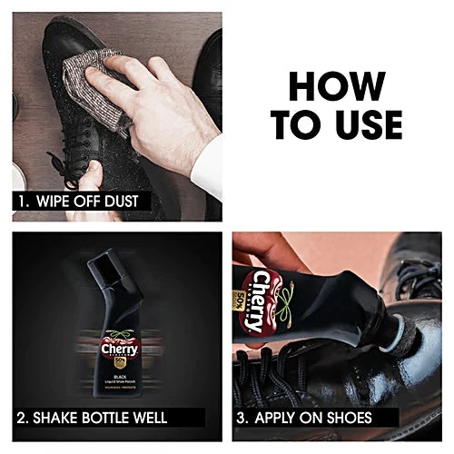 Cherry Blossom Black Liquid Shoe Polish, 75 ml